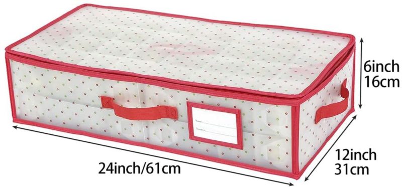 Storage & Organization |  Plastic Underbed Christmas Ornament Storage Box Zippered Closure For 3-Inch Standard Christmas Ornaments Home Decor & Cleaning Sattiyrch