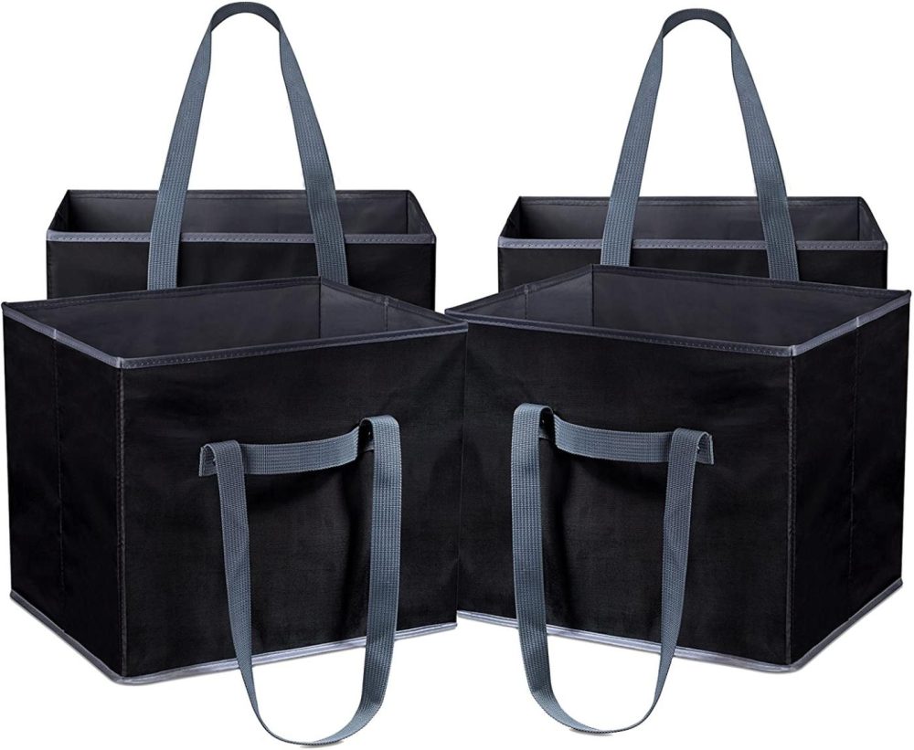 Storage & Organization |  Reusable Shopping Cube Grocery Bag – These Sturdy Tote Bags Will Keep Your Car Trunk Groceries In Place. Long Handles To Carry In Hand Or Over Shoulder. Folds Flat For Convenient Storage. (Set Of 4) Home Decor & Cleaning Kitchen & Dining