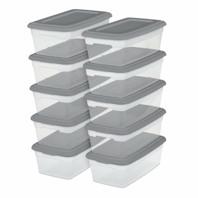 Storage & Organization |  Set Of (10) 6 Qt. Clear Plastic Storage Boxes With Gray Lids Home Decor & Cleaning 10