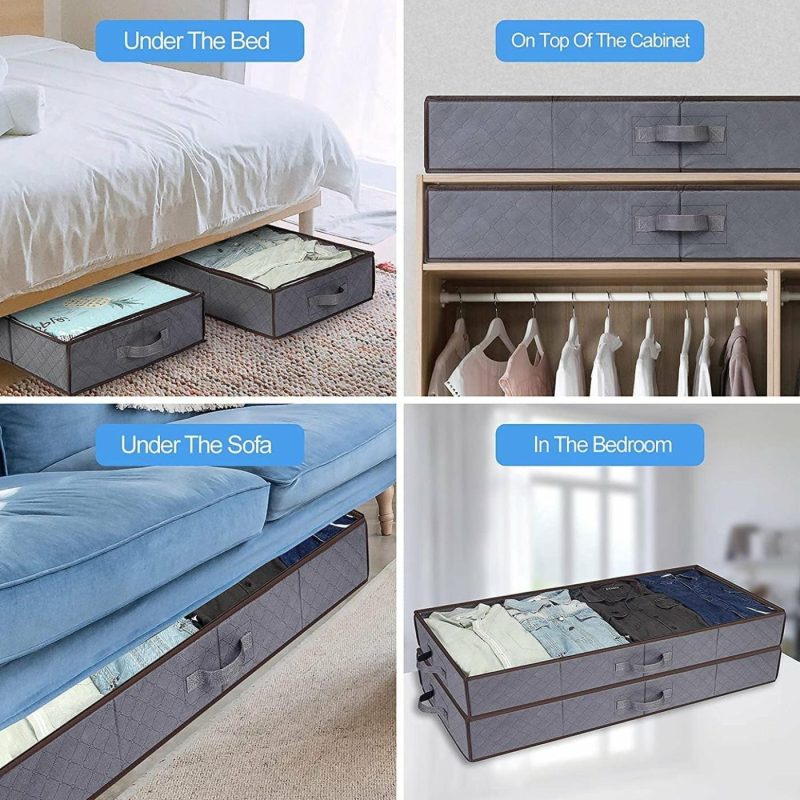 Storage & Organization |  Set Of 4 – Under Bed Storage Containers – Underbed Storage For Clothes, Blankets, Comforters, Pillows, Clothing, Wrapping Paper Home Decor & Cleaning artsdi