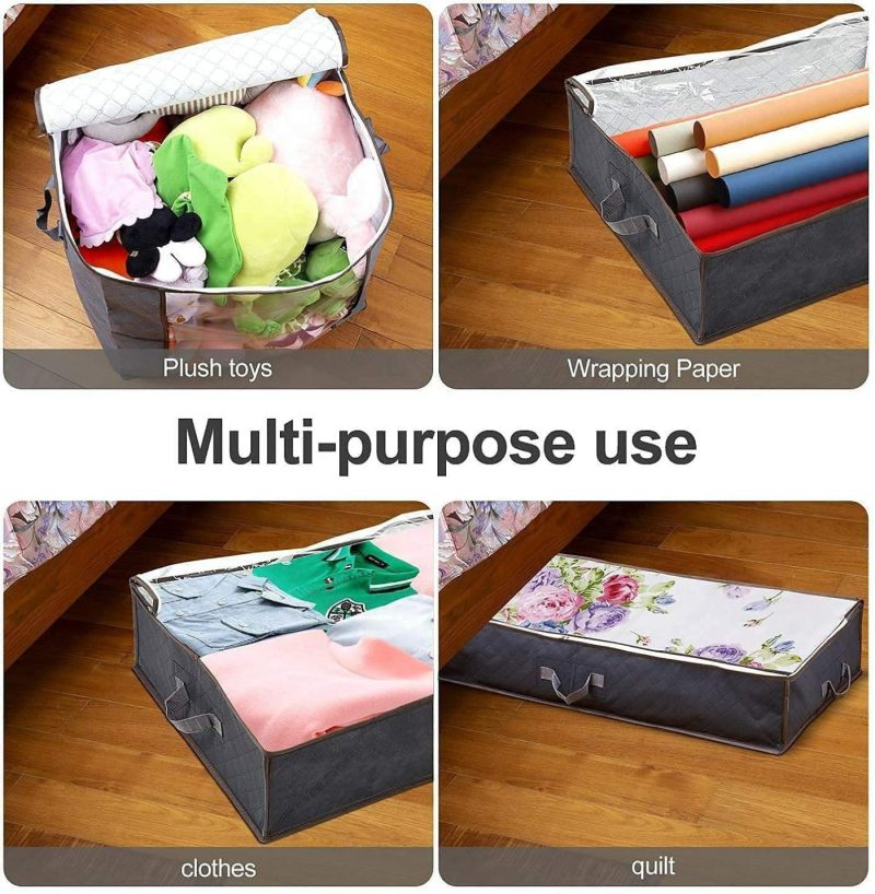 Storage & Organization |  Set Of 4 – Under Bed Storage Containers – Underbed Storage For Clothes, Blankets, Comforters, Pillows, Clothing, Wrapping Paper Home Decor & Cleaning artsdi