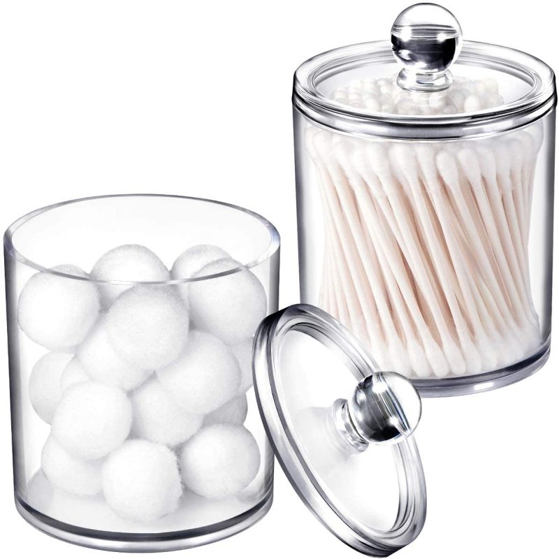 Storage & Organization |  Sheechung 15-Ounce Small Clear Plastic Apothecary Jar – Qtip Dispenser Holder Bathroom Vanity Storage Canister Acrylic Jar For Cotton Ball,Cotton Swab,Q-Tips,Cotton Rounds | 2 Pack (Clear) Home Decor & Cleaning black