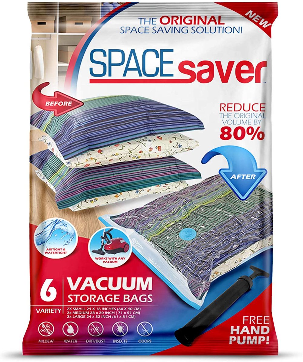 Storage & Organization |  Spacesaver Premium Vacuum Storage Bags (2 X Small, 2 X Medium, 2 X Large) (80% More Storage Than Leading Brands) Free Hand Pump For Travel! Home Decor & Cleaning Spacesaver