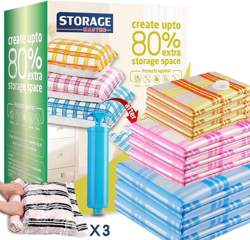 Storage & Organization |  Storage Master 12 Vacuum Storage Bags, Space Saver Bags, 12-Pack (3 Jumbo, 3 Large, 3 Medium, 3 Roll-Up) With Hand Pump (12-Combo) Home Decor & Cleaning Storage & Organization