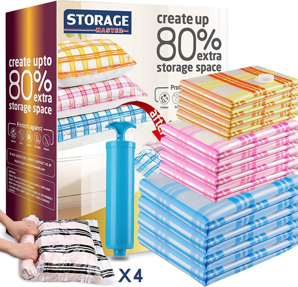 Storage & Organization |  Storage Master 16 Vacuum Storage Bags, Space Saver Bags, 16-Pack (4 Jumbo, 4 Large, 4 Medium, 4 Roll-Up) With Hand Pump (16-Combo) Home Decor & Cleaning Storage & Organization