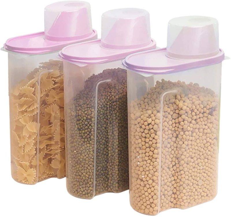 Storage & Organization |  Trusber 3Pack 2.5L(89Oz) Cereal Storage Plastic Jar Airtigh Transparent Kitchen Dry Food Dispenser Containers With Measuring Cup For Grain,Flour,Rice,Candy,Cookies,Etc Home Decor & Cleaning Kitchen & Dining