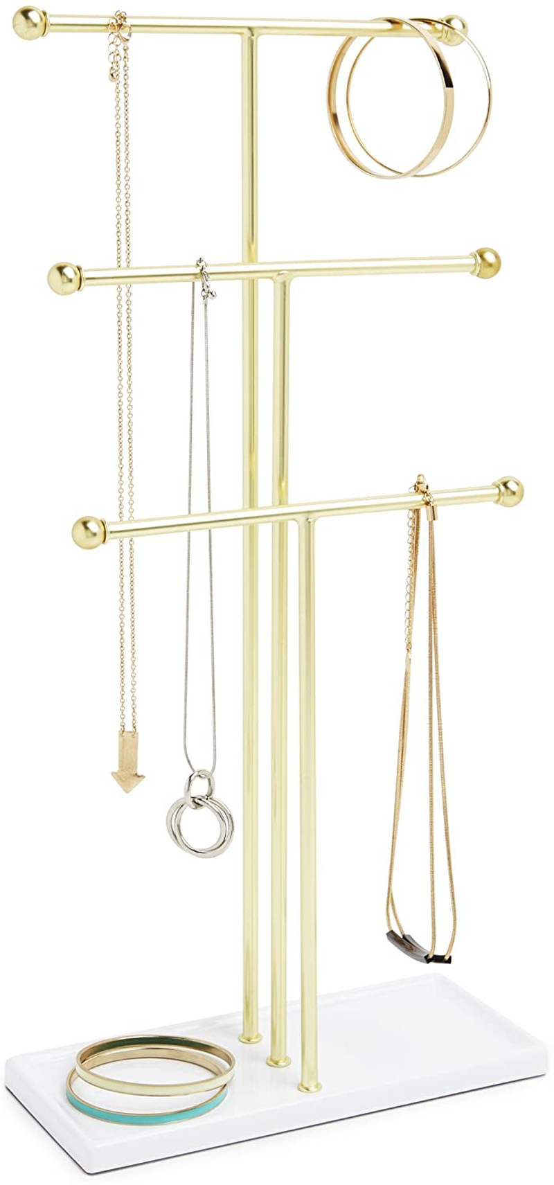 Storage & Organization |  Umbra Trigem Hanging Jewelry Organizer Tiered Tabletop Countertop Free Standing Necklace Holder Display, 3, Brass/White Home Decor & Cleaning Brass/White