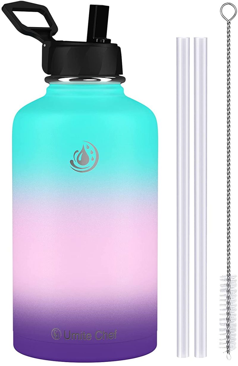 Storage & Organization |  Umite Chef Water Bottle, Vacuum Insulated Wide Mouth Stainless-Steel Sports 18-64Oz Water Bottle With New Wide Handle Straw Lid,Hot Cold, Double Walled Thermo Mug Home Decor & Cleaning Hydrangea