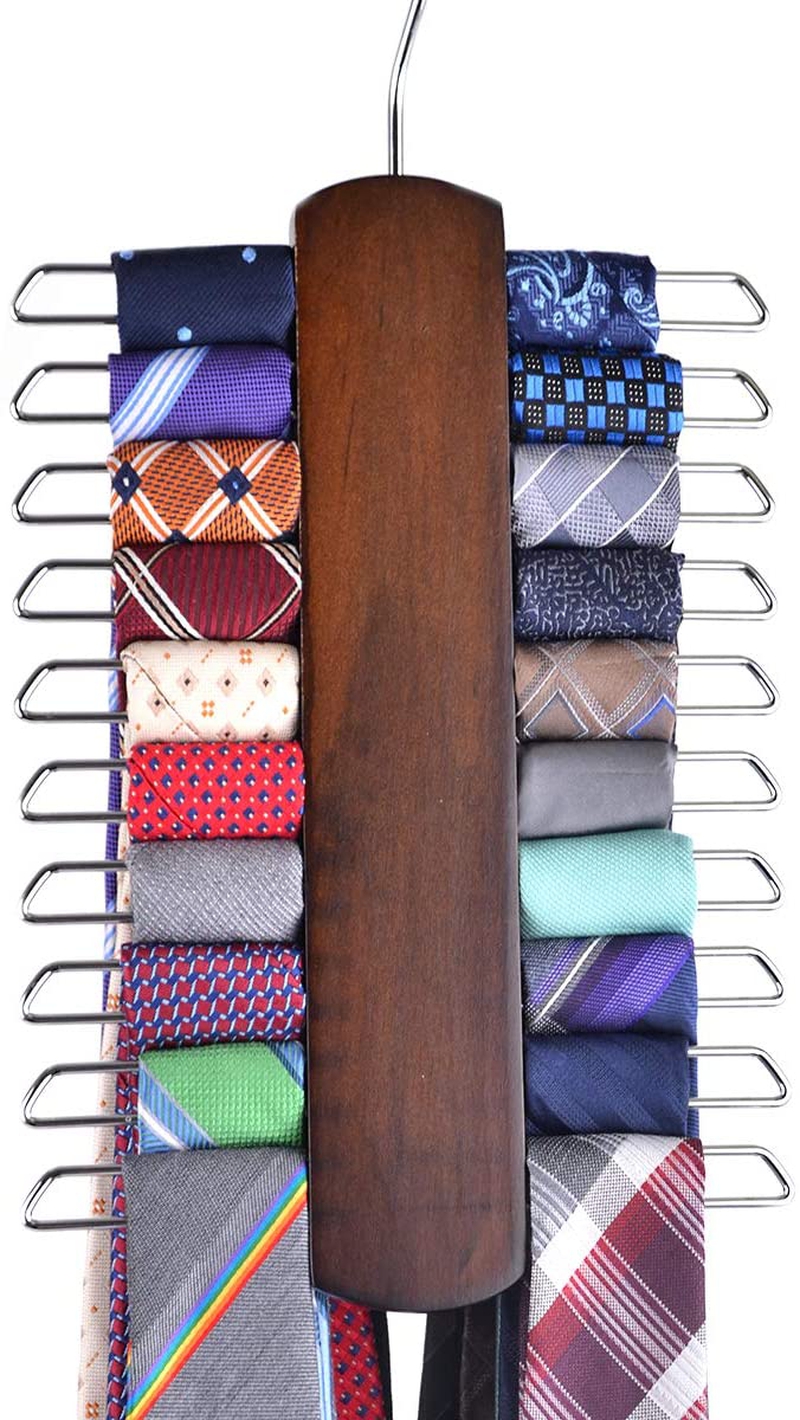 Storage & Organization |  Umo Lorenzo Premium Wooden Necktie And Belt Hanger, Walnut Wood Center Organizer And Storage Rack With A Non-Slip Finish – 20 Hooks (Wooden) Home Decor & Cleaning Storage & Organization