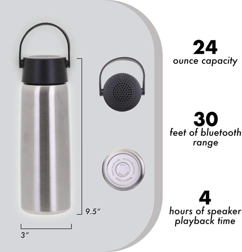 Storage & Organization |  Vastigo 23 Oz Capacity Stainless Steel Rechargeable Wireless Bluetooth Speaker Water Bottle, Powder Coated | Handle For On-The-Go Travel | Outdoor Sports Bottle | Insulated Home Decor & Cleaning Kitchen & Dining