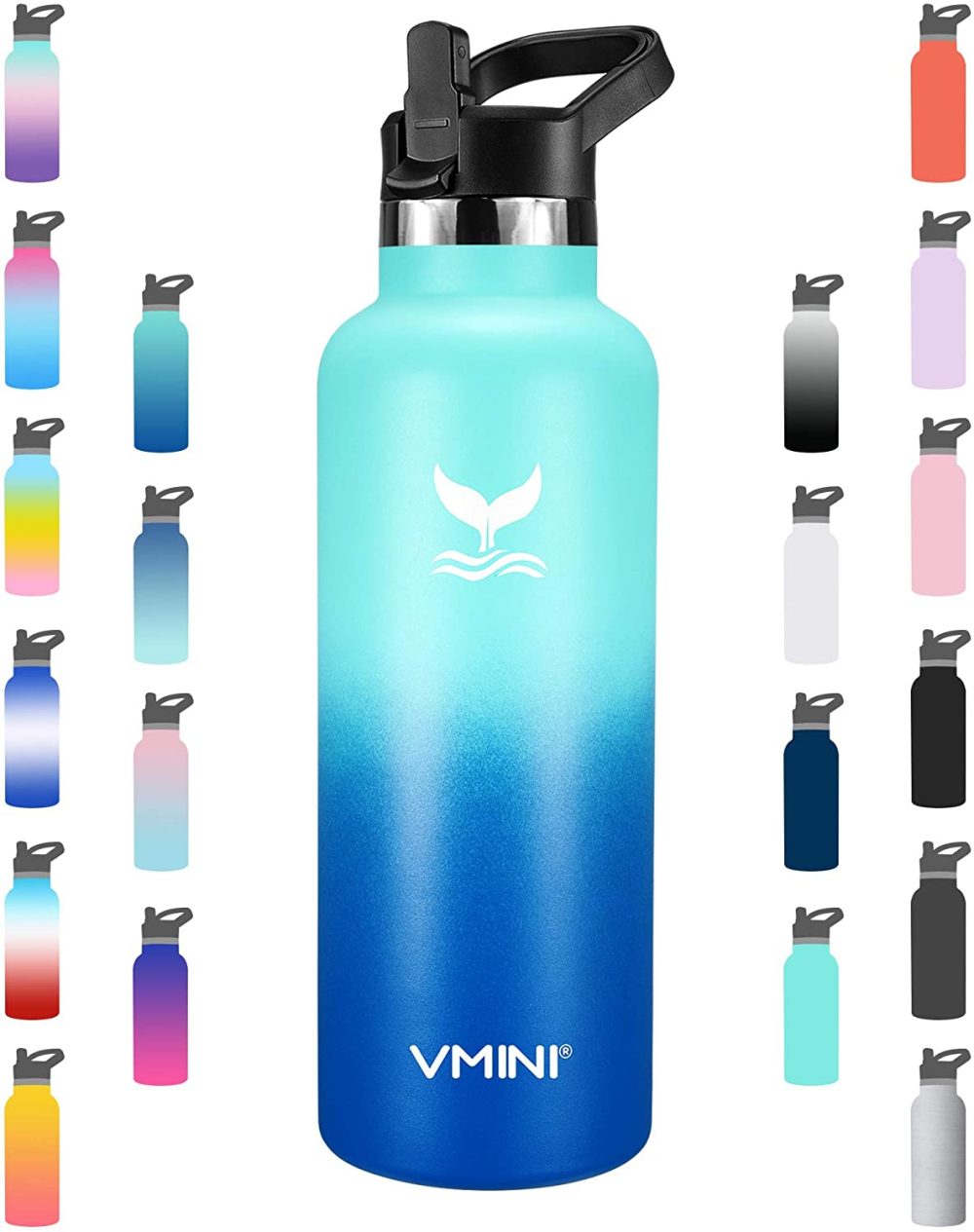 Storage & Organization |  Vmini Water Bottle – Standard Mouth Stainless Steel & Vacuum Insulated Bottle, New Straw Lid With Wide Handle, Gradient Mint+Blue & 22 Oz Home Decor & Cleaning Kitchen & Dining