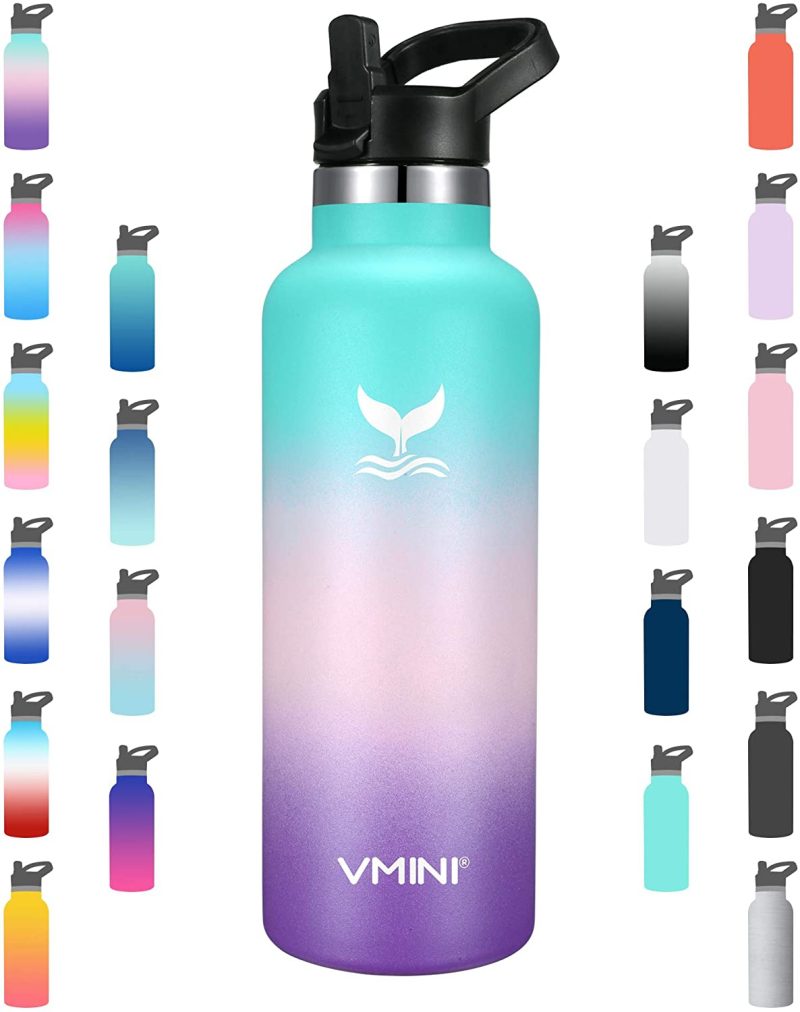 Storage & Organization |  Vmini Water Bottle – Standard Mouth Stainless Steel & Vacuum Insulated Bottle, New Straw Lid With Wide Handle, Gradient Mint+Pink+Purple & 22 Oz Home Decor & Cleaning Hydrangea