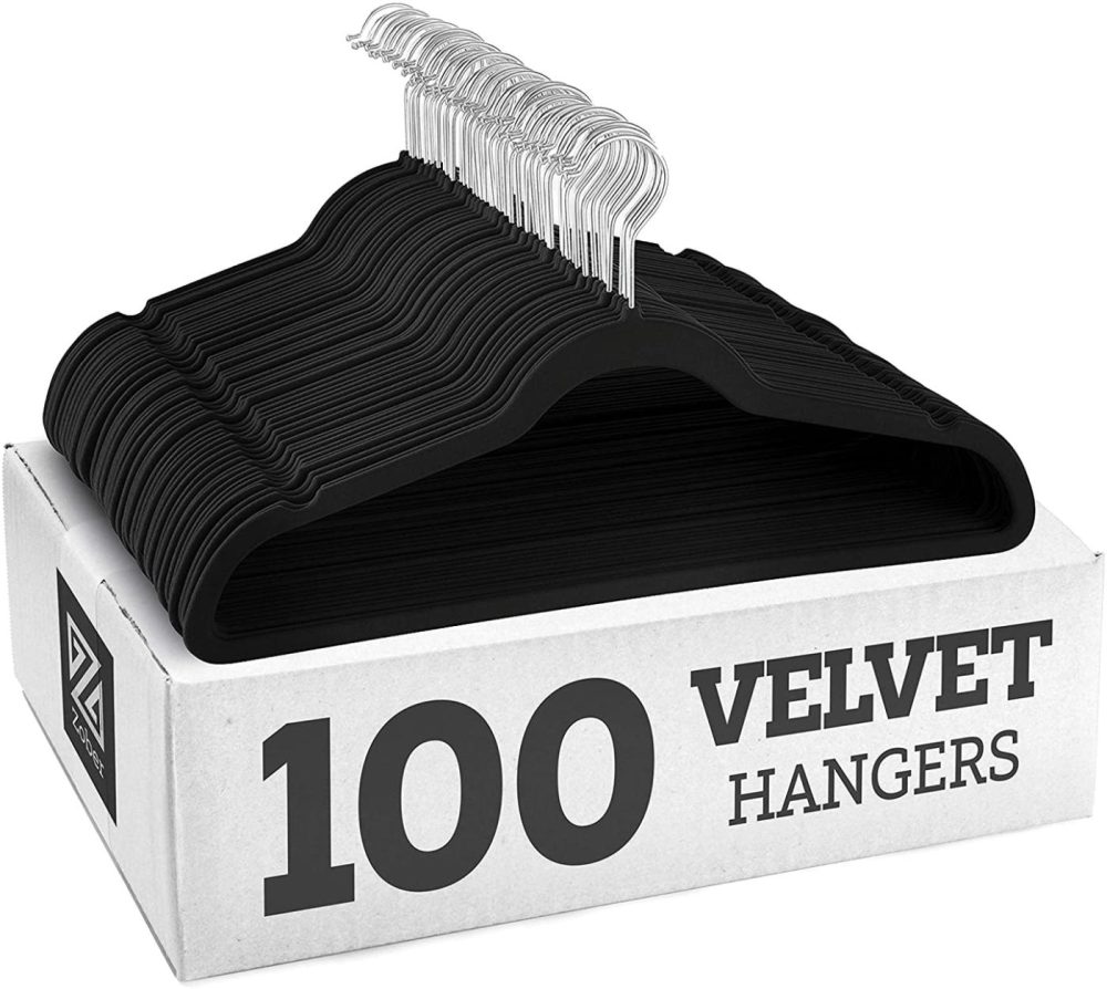 Storage & Organization |  Zober Non-Slip Velvet Hangers – Suit Hangers (100 Pack) Ultra Thin Space Saving 360 Degree Swivel Hook Strong And Durable Clothes Hangers Hold Up-To 10 Lbs, For Coats, Jackets, Pants, Dress Clothes Home Decor & Cleaning black