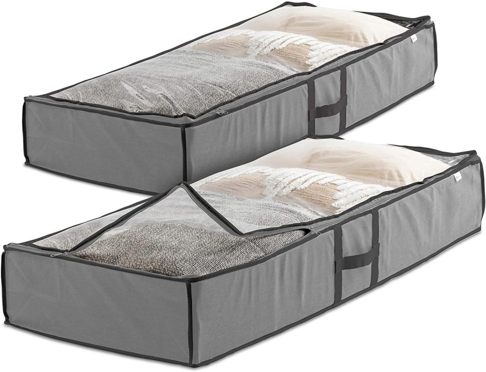 Storage & Organization |  Zober Underbed Storage Bag Organizer (2 Pk) Large Capacity Storage Box With Reinforced Strap Handles, Pp Non-Woven Material, Clear Window, Store Blankets, Comforters, Linen, Bedding,Seasonal Clothing Home Decor & Cleaning Grey