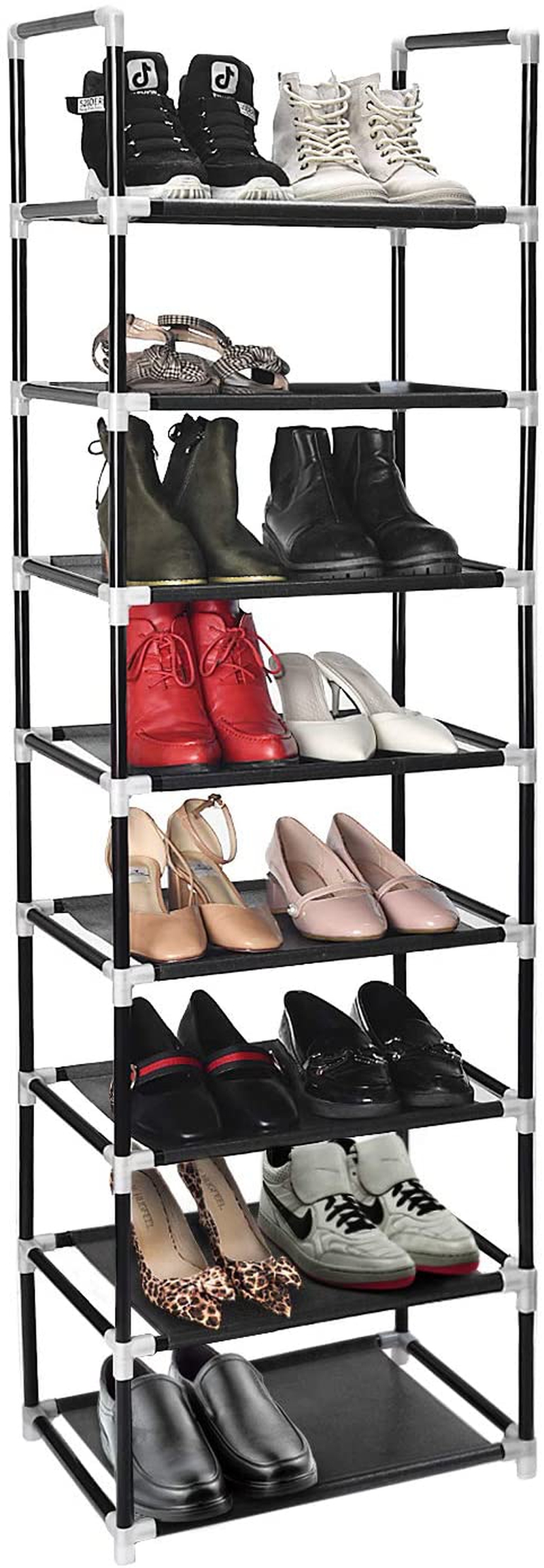 Storage & Organization |  Erone Shoe Rack Organizer 8 Tiers, Stackable And Durable Shoe Shelf Storage 16 Pairs Metal Shoe Tower Space Saving 18" X 11.9" X 57.7"(Black) Home Decor & Cleaning black