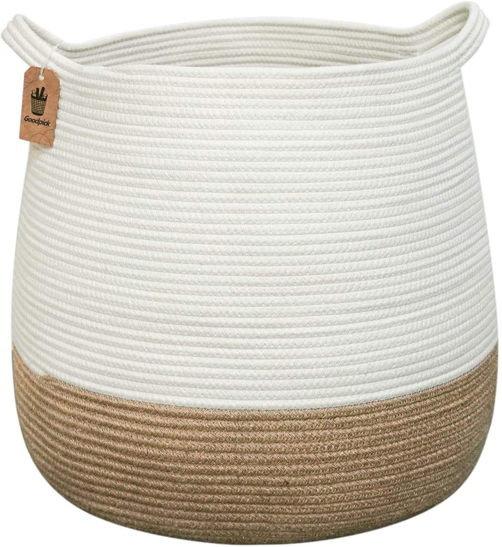 Storage & Organization |  Goodpick Large Woven Laundry Basket 17.71" X 17.71" Cute Round Wicker Rope Basket Natural Tall Blanket Basket Jute Storage Decorative Baskets With Handles Toy Bin For Nursery Laundry Living Room Home Decor & Cleaning Farmhouse