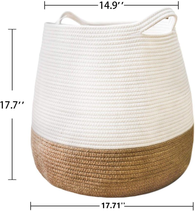 Storage & Organization |  Goodpick Large Woven Laundry Basket 17.71" X 17.71" Cute Round Wicker Rope Basket Natural Tall Blanket Basket Jute Storage Decorative Baskets With Handles Toy Bin For Nursery Laundry Living Room Home Decor & Cleaning Farmhouse