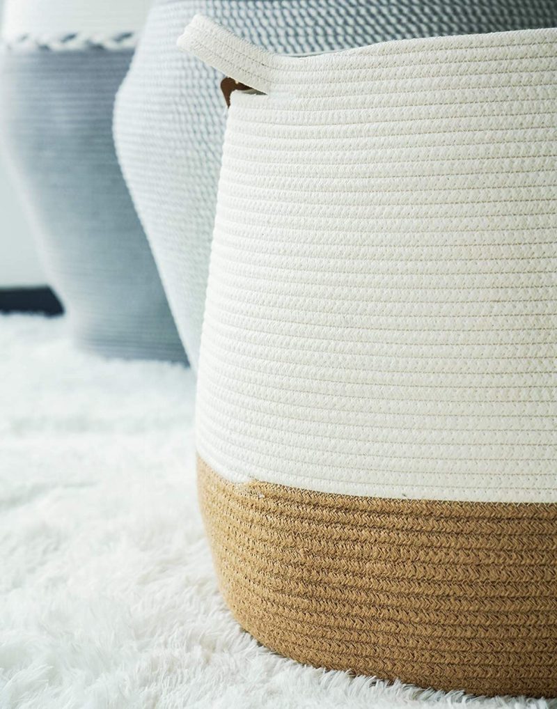 Storage & Organization |  Goodpick Large Woven Laundry Basket 17.71" X 17.71" Cute Round Wicker Rope Basket Natural Tall Blanket Basket Jute Storage Decorative Baskets With Handles Toy Bin For Nursery Laundry Living Room Home Decor & Cleaning Farmhouse