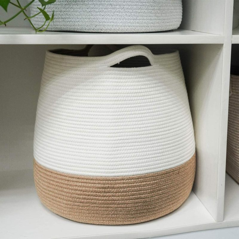 Storage & Organization |  Goodpick Large Woven Laundry Basket 17.71" X 17.71" Cute Round Wicker Rope Basket Natural Tall Blanket Basket Jute Storage Decorative Baskets With Handles Toy Bin For Nursery Laundry Living Room Home Decor & Cleaning Farmhouse