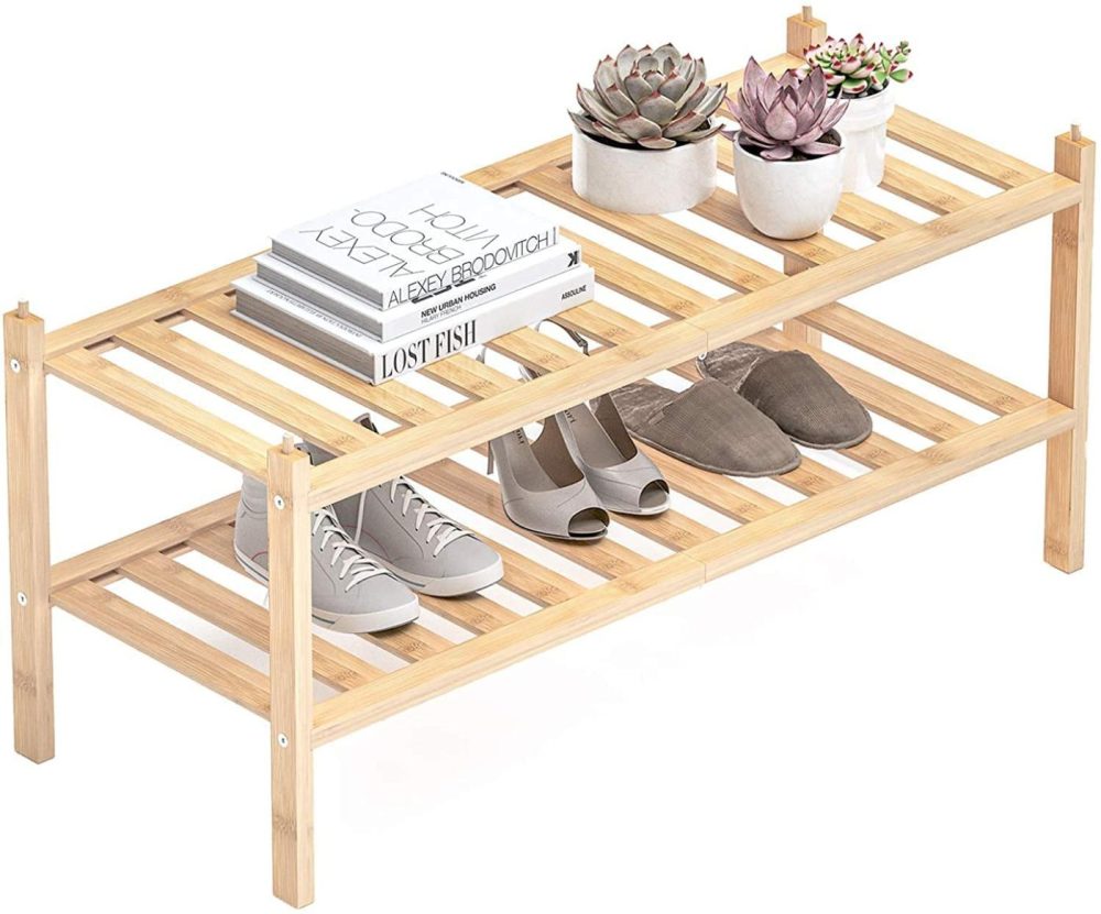 Storage & Organization |  Dranixly Bamboo 2-Tier Shoe Rack Stackable Shoe Shelf Storage Organizer For Entryway, Hallway And Closet, 27.2"X11"X13.2" (Natural) Home Decor & Cleaning Dranixly