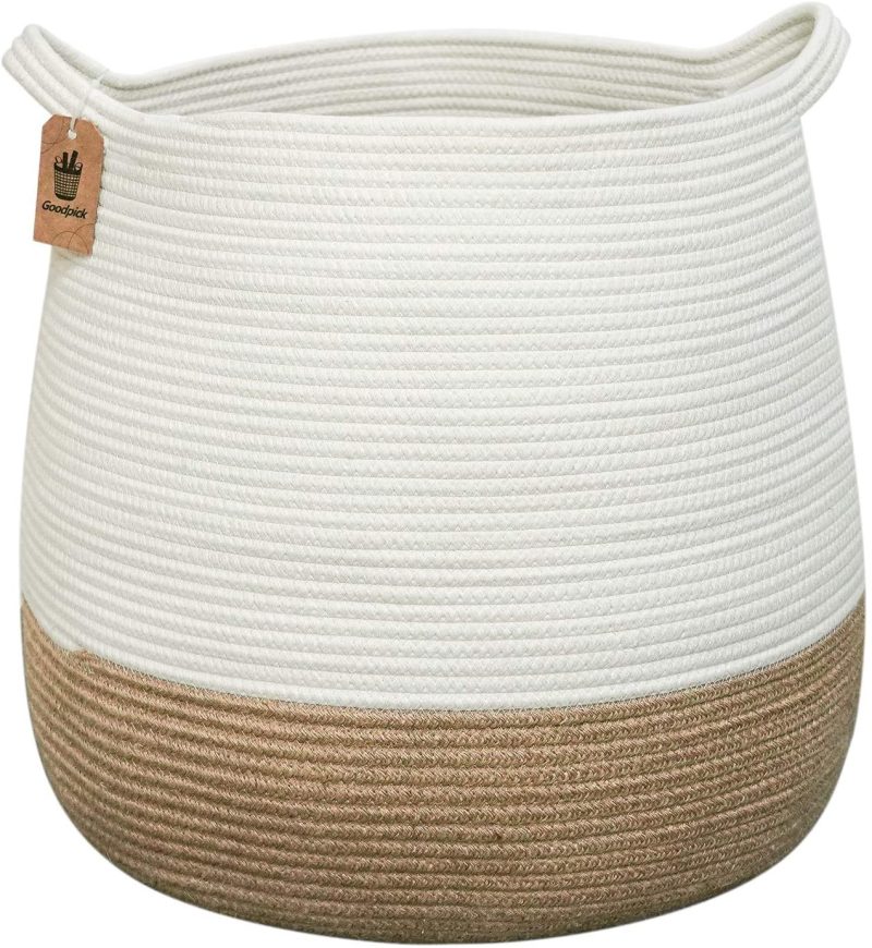 Storage & Organization |  Goodpick Cotton Rope Storage Basket- Jute Basket Woven Planter Basket Rope Laundry Basket With Handles For Toys, Blanket And Pot Plant Cover, 16.0" X15.0" X12.6" Home Decor & Cleaning Goodpick