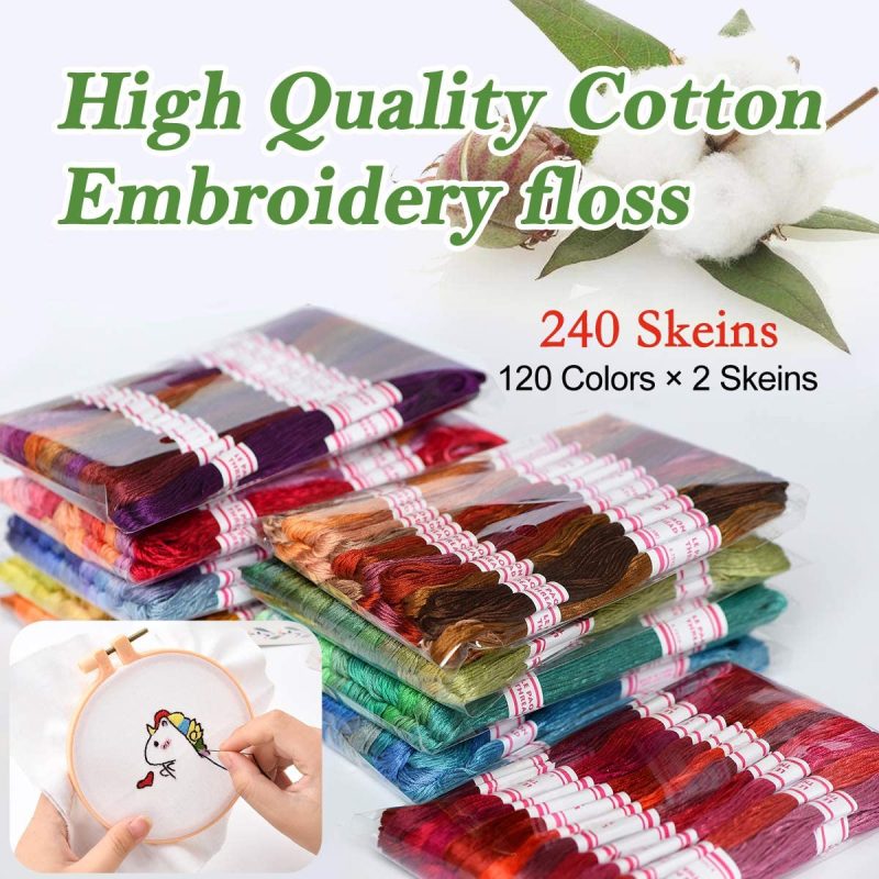 Thread & Floss |  Embroidery Floss 240 Skeins 100% Egyptian Long-Staple Cotton Cross Stitch Threads -Friendship Bracelets String -Mercerized Crafts Floss Total 1920M 8M/Pc 24Pcs/Bag 10Package Arts, Crafts & Sewing LE PAON