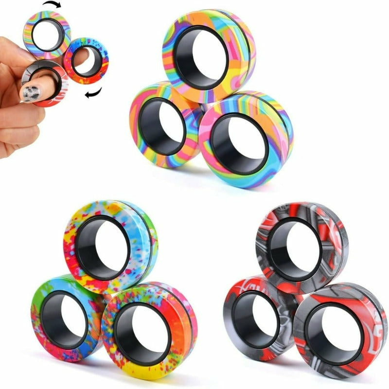 Travel Gear |  9Pcs Magnetic Rings Fidget Toy Set, Idea Adhd Fidget Toys For Adult, Fidget Magnets Spinner Rings For Anxiety Relief LTONLINE