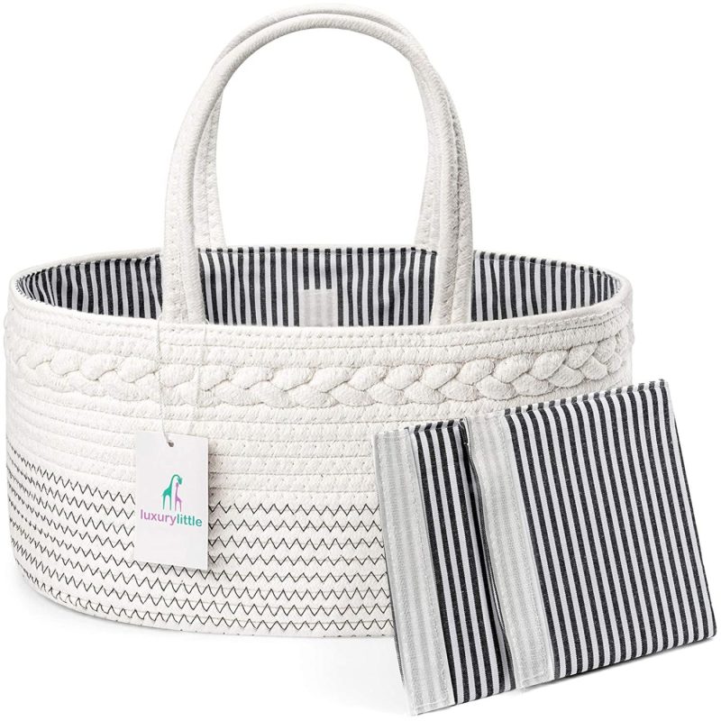 Travel Gear |  Luxury Little Baby Diaper Caddy Organizer – Rope Nursery Storage Bin For Boys And Girls – Large Tote Bag & Car Organizer With Removable Inserts – Baby Shower Gift Basket – Newborn Registry Must Haves Luggage & Travel Gear luxury little