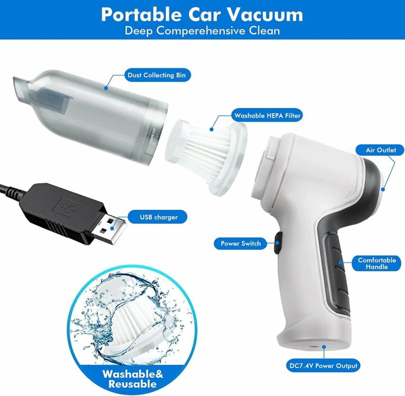 Vacuums & Floor Care |  Car Vacuum Cleaner – Mini Handheld Gun Cordless Vacuum Cleaner With 3.2Ft Power Cord, Car Vacuum High Power, Handheld Gun Vacuum Dry Wet Cleaning Portable Vacuum Cleaner Home Decor & Cleaning DJW