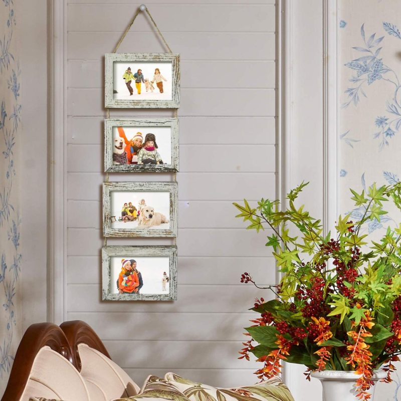 Wall Décor |  4X6 Wall Hanging Picture Frames Collage With 4 Opening Distressed White Frames Home Décor Hogar Suerte