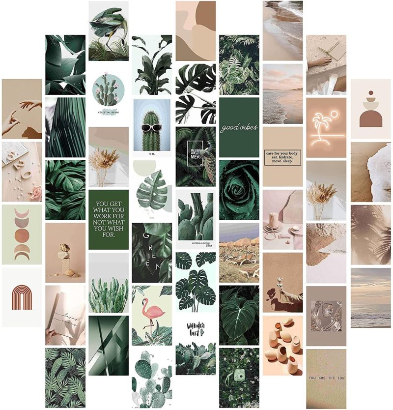 Wall Décor |  50Pcs Boho Wall Collage Kit Aesthetic Pictures, Room Decor For Bedroom Aesthetic Teens Girls, Boho Pictures Wall Decor, Cute Plants Photo Wall Collage Kit, Aesthetic Posters, Dorm Wall Art 4X6 Inch Home Decor & Cleaning Green