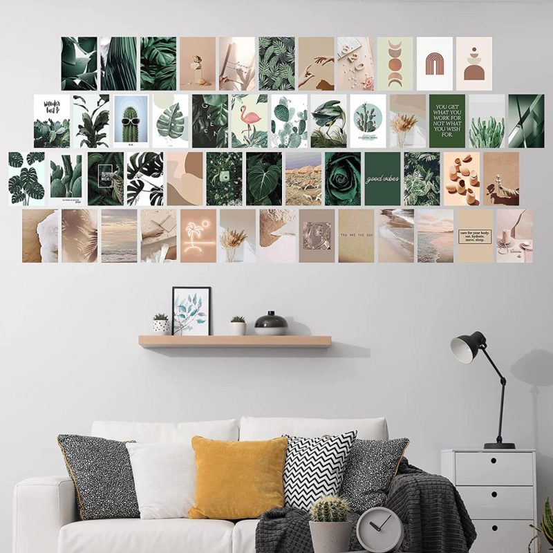 Wall Décor |  50Pcs Boho Wall Collage Kit Aesthetic Pictures, Room Decor For Bedroom Aesthetic Teens Girls, Boho Pictures Wall Decor, Cute Plants Photo Wall Collage Kit, Aesthetic Posters, Dorm Wall Art 4X6 Inch Home Decor & Cleaning Green