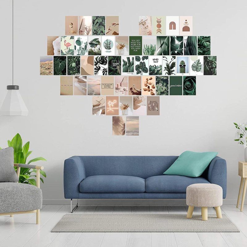 Wall Décor |  50Pcs Boho Wall Collage Kit Aesthetic Pictures, Room Decor For Bedroom Aesthetic Teens Girls, Boho Pictures Wall Decor, Cute Plants Photo Wall Collage Kit, Aesthetic Posters, Dorm Wall Art 4X6 Inch Home Decor & Cleaning Green