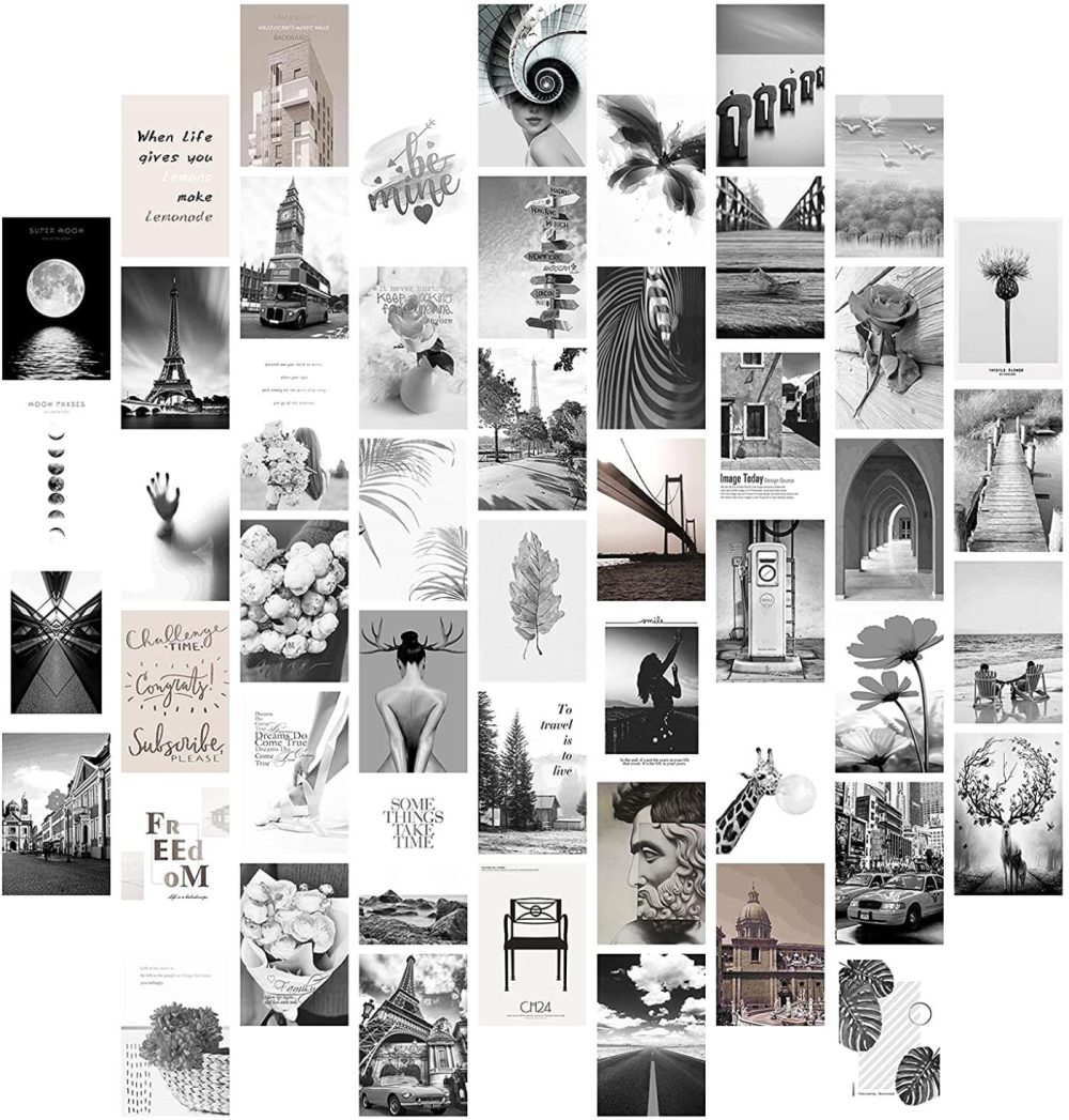 Wall Décor |  50Pcs Wall Collage Kit Aesthetic Pictures, Black And White Pictures For Wall Decor, Room Decor For Bedroom Aesthetic Teens Girls, Collage Kit For Wall Aesthetic Posters, Photo Collage Kit 4X6 Inch Home Decor & Cleaning Black & White