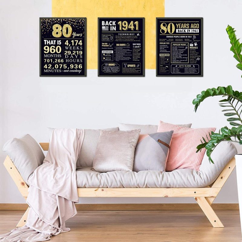 Wall Décor |  80 Years Ago 80Th Birthday Wedding Anniversary Poster 3 Pieces 11 X 14 80S Party Decorations Supplies Large Sign Home Decor For Men And (Back In 1941-80 Years) Home Decor & Cleaning Back in 1941-80 Years