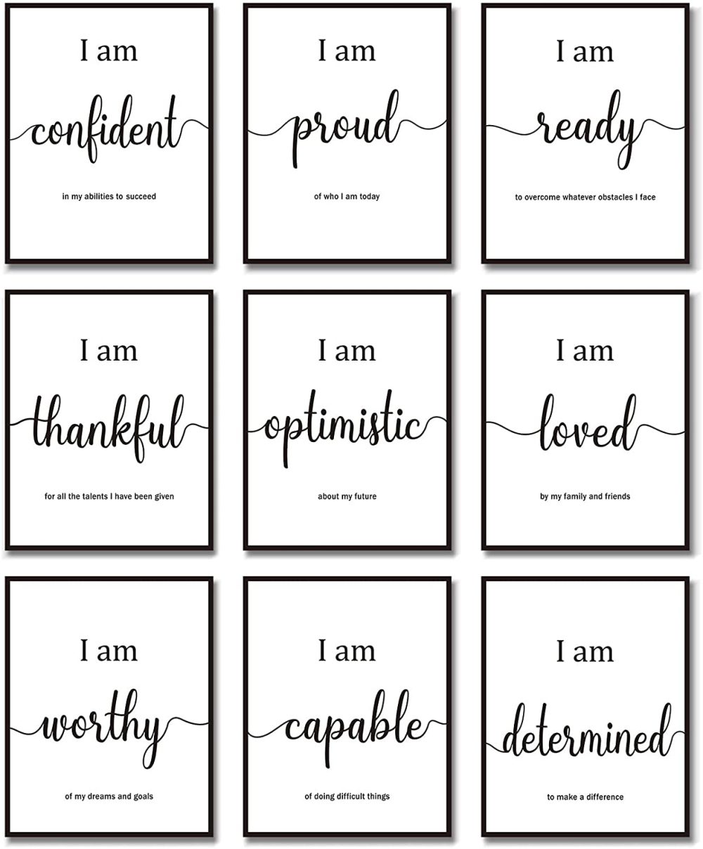 Wall Décor |  9 Pieces Inspirational Motivational Wall Art Office Bedroom Wall Art, Daily Positive Affirmations For Men Kids Inspirational Posters Inspirational Positive Quotes Sayings Wall Decor (White) Education & Crafts Education & Crafts