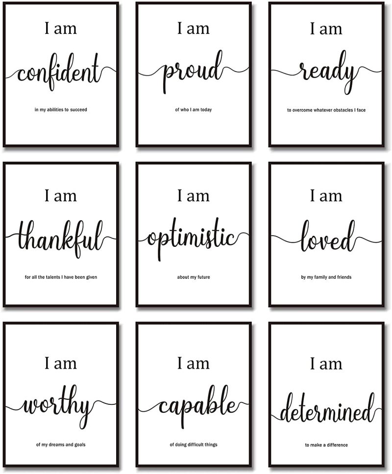 Wall Décor |  9 Pieces Inspirational Motivational Wall Art Office Bedroom Wall Art, Daily Positive Affirmations For Men Kids Inspirational Posters Inspirational Positive Quotes Sayings Wall Decor (White) Education & Crafts Education & Crafts