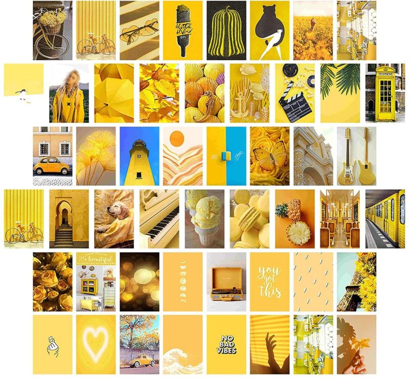 Wall Décor |  Aesthetic Pictures Yellow Wall Collage Kit Boho Posters 50Pcs Collage Kit Picture Room Art Decor Home Decor & Cleaning AWPOFAD