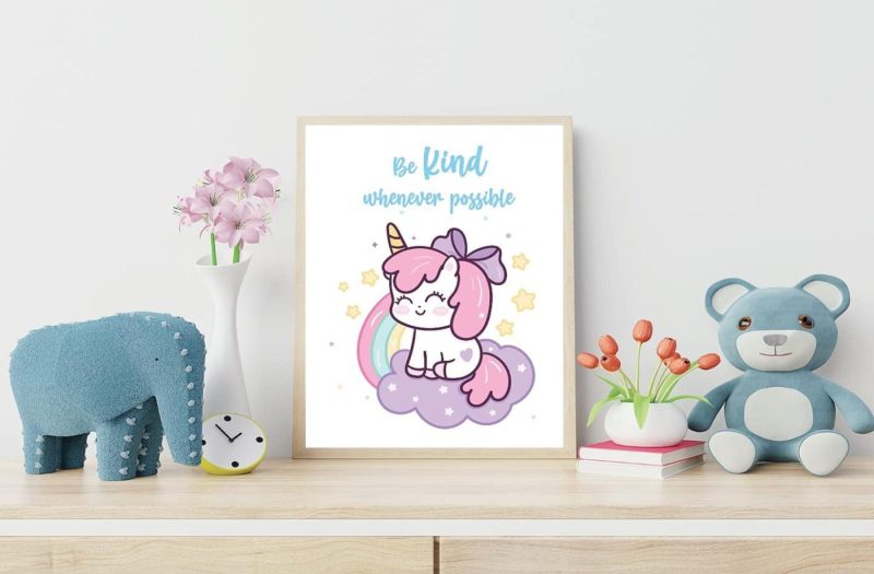 Wall Décor |  Avamie 9 Pieces Unicorn Inspirational Wall Art Prints, 8X10 Inch Unicorn Rainbow Inspirational Quotes And Motivational Wall Art Prints Posters For Kids, Teens, Girls, Unframed, For Kids Bedroom Nursery Room Playroom School Classrooms Home Decor & Cleaning Avamie