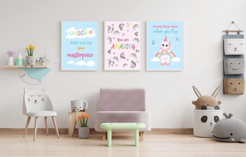 Wall Décor |  Avamie 9 Pieces Unicorn Inspirational Wall Art Prints, 8X10 Inch Unicorn Rainbow Inspirational Quotes And Motivational Wall Art Prints Posters For Kids, Teens, Girls, Unframed, For Kids Bedroom Nursery Room Playroom School Classrooms Home Decor & Cleaning Avamie