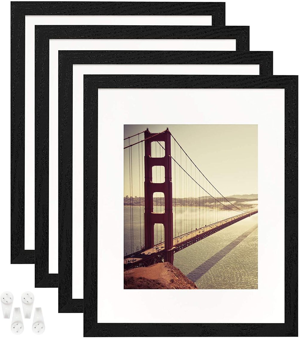 Wall Décor |  Baijiali 11X14 Picture Frame Black Wood Pattern Set Of 4 With Tempered Glass,Display Pictures 8X10 With Mat Or 11X14 Without Mat, Horizontal And Vertical Formats For Wall Home Décor BAIJIALI