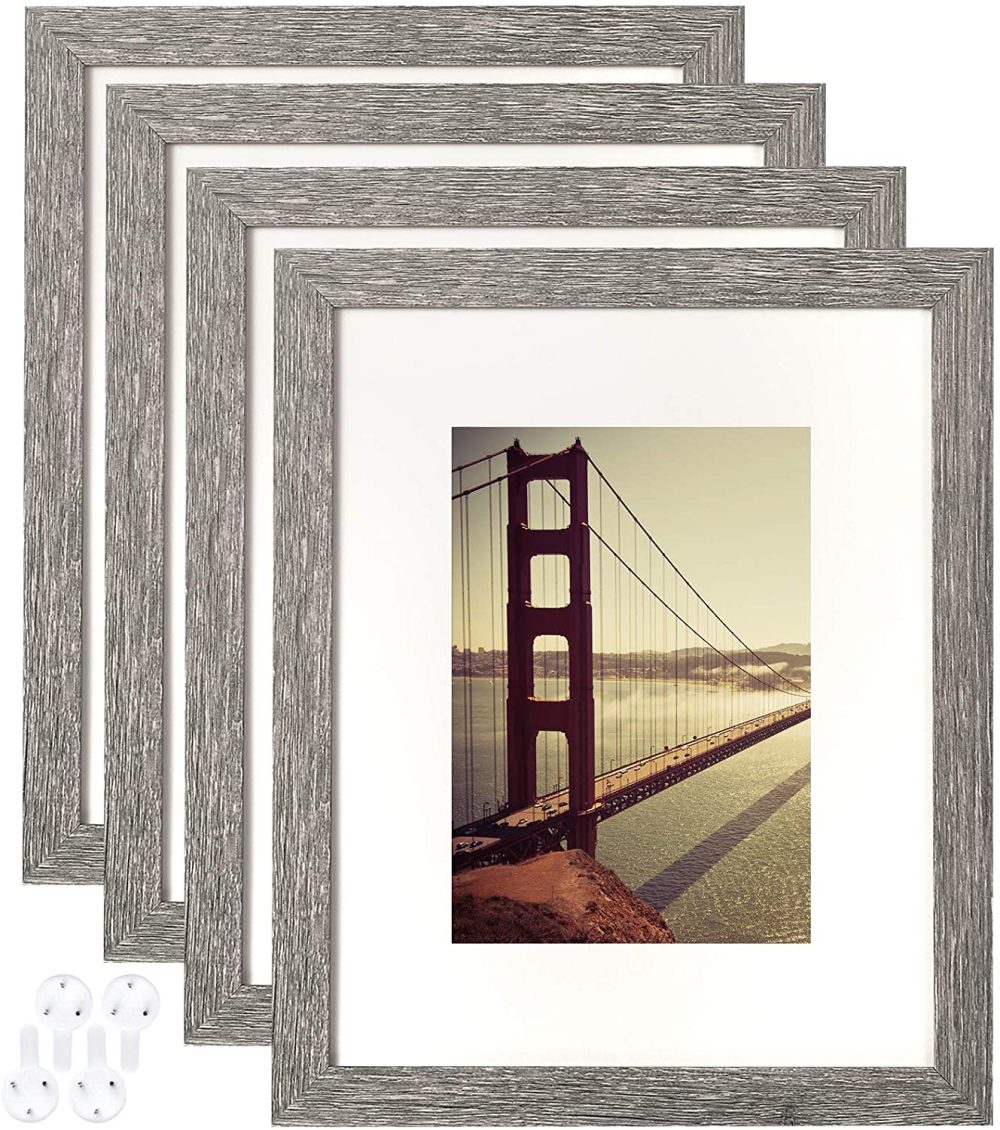 Wall Décor |  Baijiali 8X10 Picture Frame Rustic Grey Wood Pattern Set Of 4 With Tempered Glass,Display Pictures 5X7 With Mat Or 8X10 Without Mat, Horizontal And Vertical Formats For Wall And Table Mounting Home Décor BAIJIALI