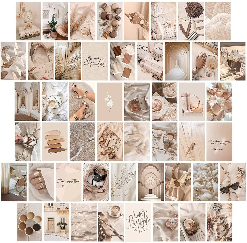 Wall Décor |  Beige Wall Collage Kit Aesthetic Pictures, Room Decor Aesthetic, Room Decor For Teen Girls, Photo Collage Kit For Wall Aesthetic, Room Decor For Bedroom Aesthetic, Wall Collage Kit, 50Pcs 4X6 In Home Decor & Cleaning Wall Décor