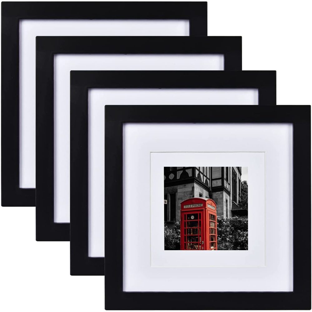 Wall Décor |  Bleum Cade 8X8 Picture Frames 4 Pack, Display Pictures 4X4 Or 5X5 With Mat Black Solid Wood Photo Frame With 2 Mats For Table Top Display Or Wall Mounting, Hanging Hardware Included, Black Home Décor black