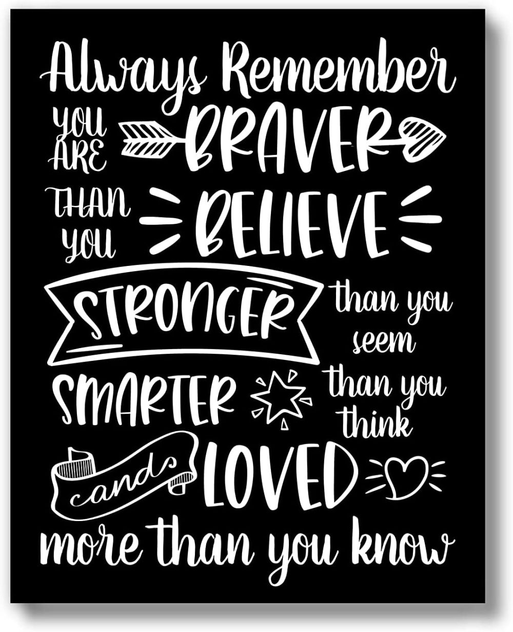 Wall Décor |  Brooke & Vine Girl Room Wall Decor Art Prints – (Unframed 8 X 10) Inspirational Wall Art, Motivational Quotes Posters For Kids, Tween Bedroom (Braver Than You Believe – Black And White) Home Decor & Cleaning Braver Than You Believe - Black & White