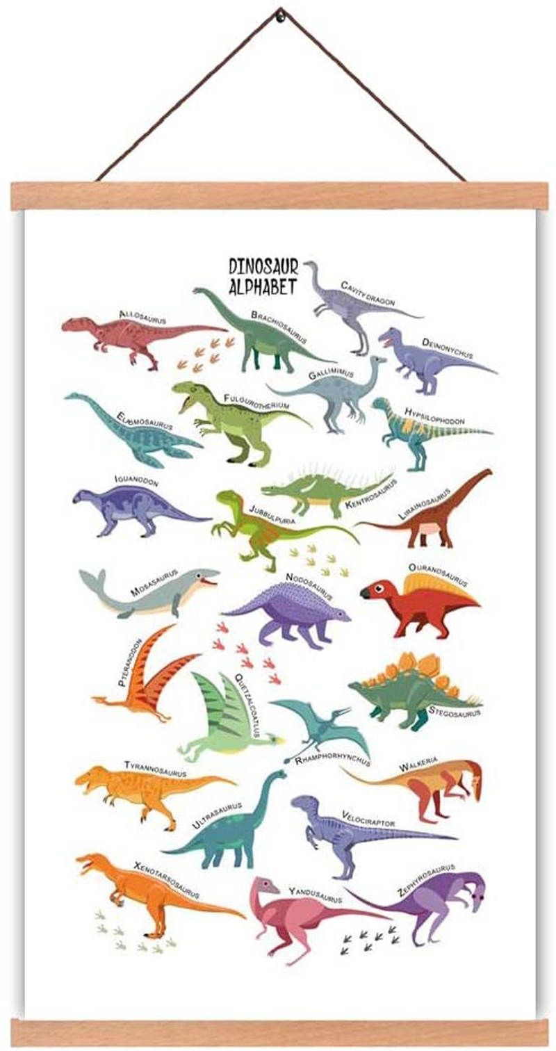 Wall Décor |  Chditb Dinosaur Art Print Magnetic Natural Wood Hanger Frame Poster,Canvas Animal Dinosaur Alphabet Painting 28X45Cm Wall Hanging Art Print For Kids Room Classroom Nursery Decor Home Decor & Cleaning CHDITB