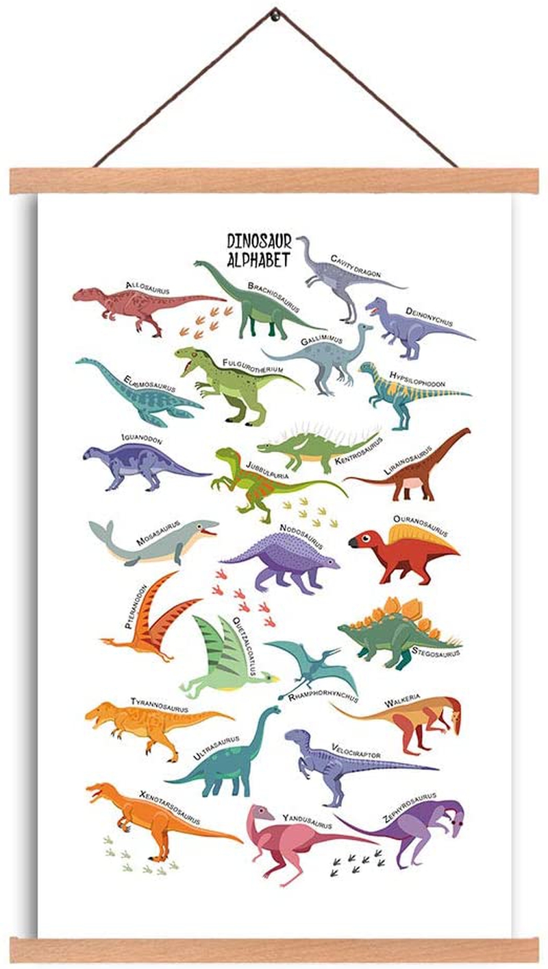 Wall Décor |  Dinosaur Art Print Magnetic Natural Wood Hanger Frame Poster, Canvas Animal Dinosaur Alphabet Painting 40X64Cm Wall Hanging Art Print For Kids Room Classroom Nursery Decor Home Decor & Cleaning CHDITB