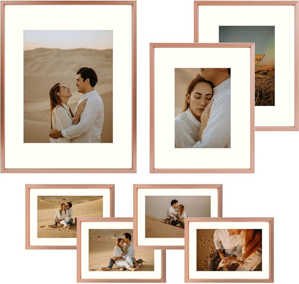 Wall Décor |  Frametory, Aluminum Picture Frames Set Of 7 – Rose Gold Gallery Wall Kit – Displays One 11X14, Two 8X10, And Four 5X7 Inch Photos For Home Decoration Home Décor black