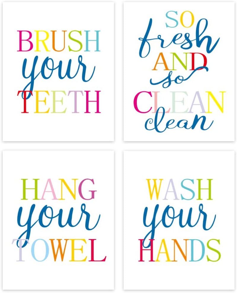 Wall Décor |  Funny Bathroom Quote&Saying Art Print,Watercolor Lettering Sign Wall Art Painting Poster,Colorful Bathroom Rules Typography Cardstock Poster For Kids Washroom Decor (12" X 16",Set Of 4 ,Unframed) Home Decor & Cleaning LHIUEM