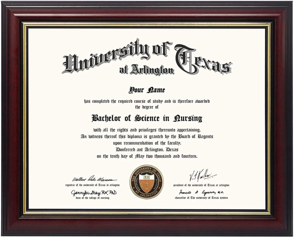 Wall Décor |  Graduationmall 8.5X11 Certificate Diploma Frame,Solid Wood & Uv Protection Acrylic,Cherry Finish With Gold Trim Home Décor Black With Gold Trim